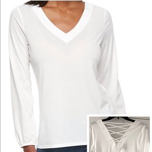 (Size XL) NWT Off-White Crepe Back Lace-Up Top